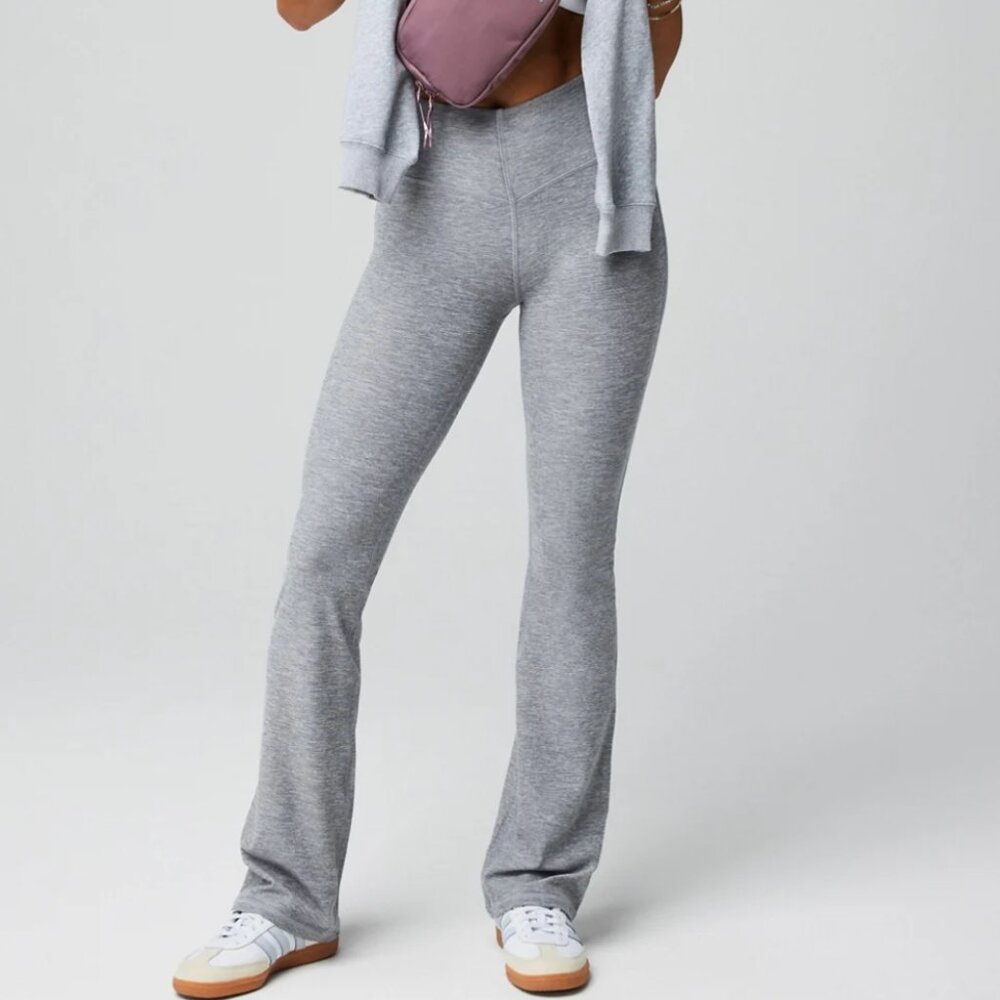 Fabletics HeatherFlex High-Waisted Mini Flare Legging, Tall, Medium, Grey